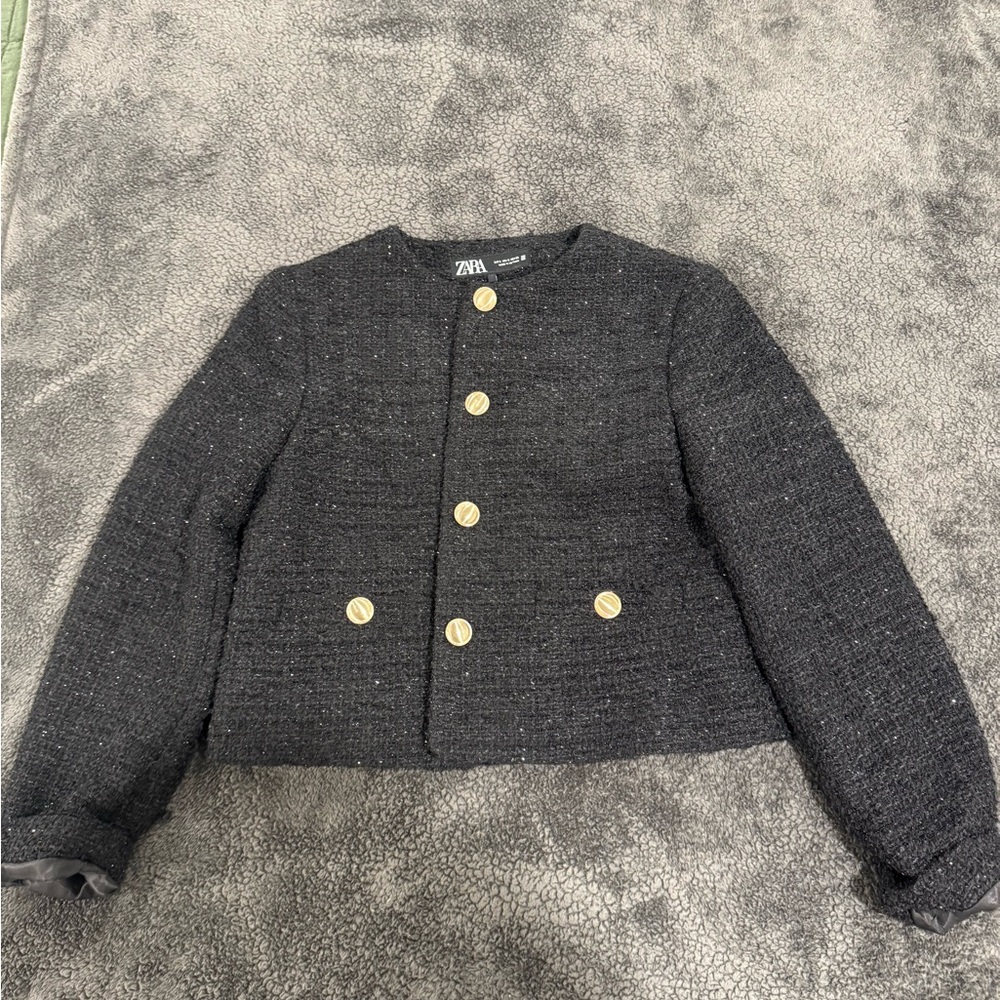 Zara Charcoal Jacket with Metallic Buttons